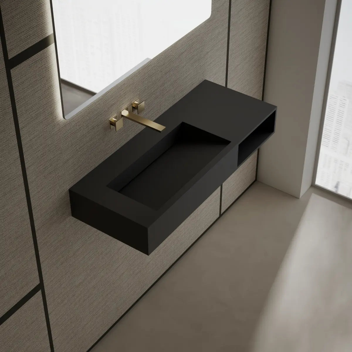 MonBlari TW-G282 Black Solid Surface Wall-Mount Basin 1000mm