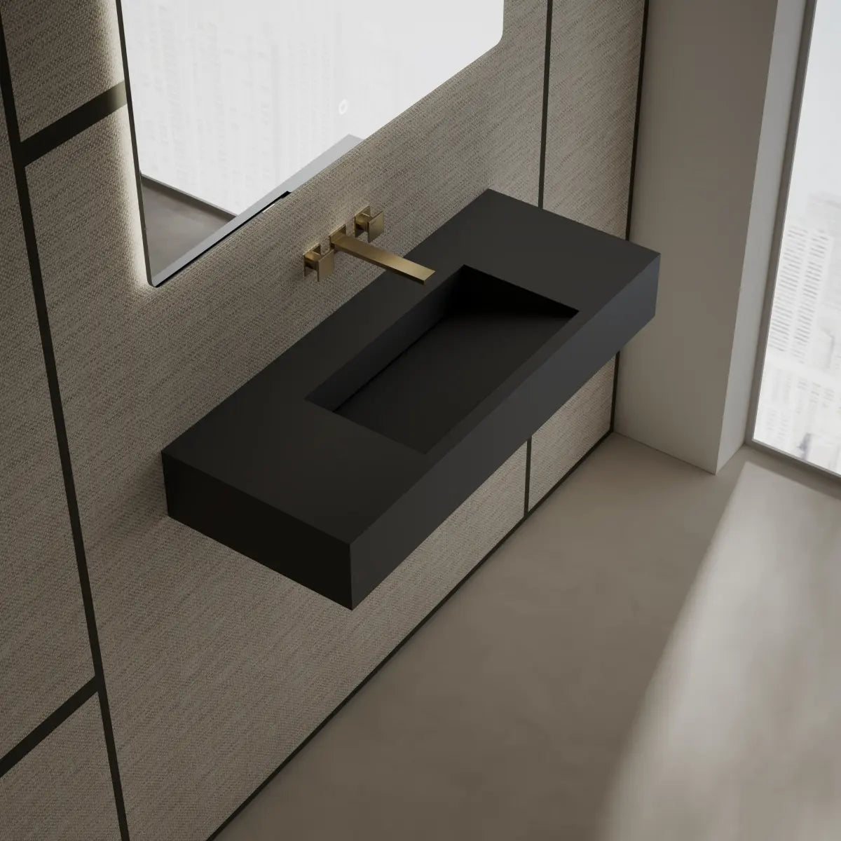 MonBlari TW-G275 Black Solid Surface Wall-Mount Basin 1000mm