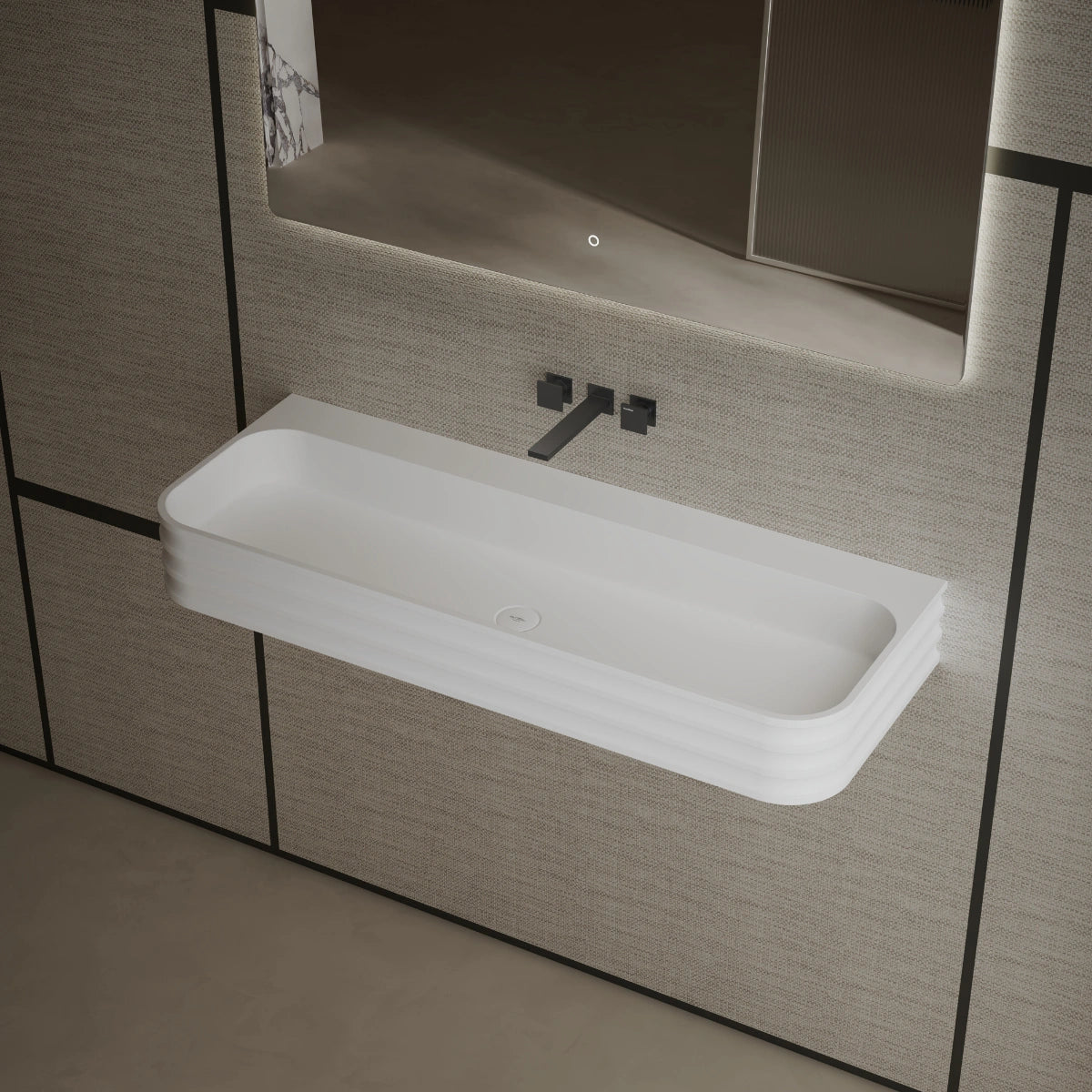 MonBlari MR-G8806-1 White Wall-Mount Solid Surface Basin