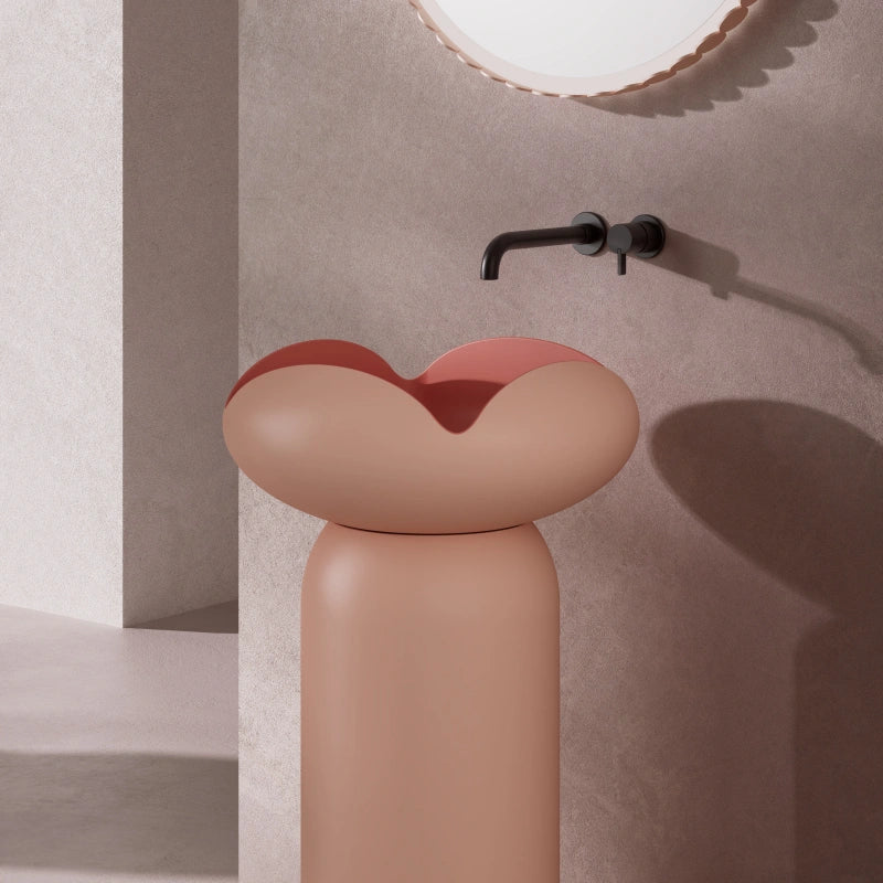 MonBlari FLOWER Series Pink Sculptural Pedestal Bathroom Sink