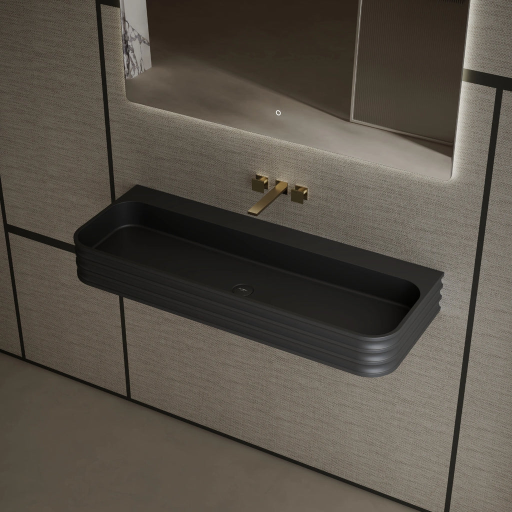 MonBlari MR-G8806-1 Black Wall-Mount Solid Surface Basin