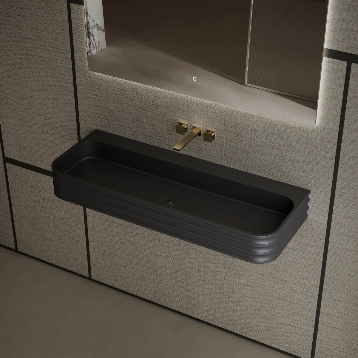 MonBlari MR-G8806-1 Black Wall-Mount Solid Surface Basin Main image