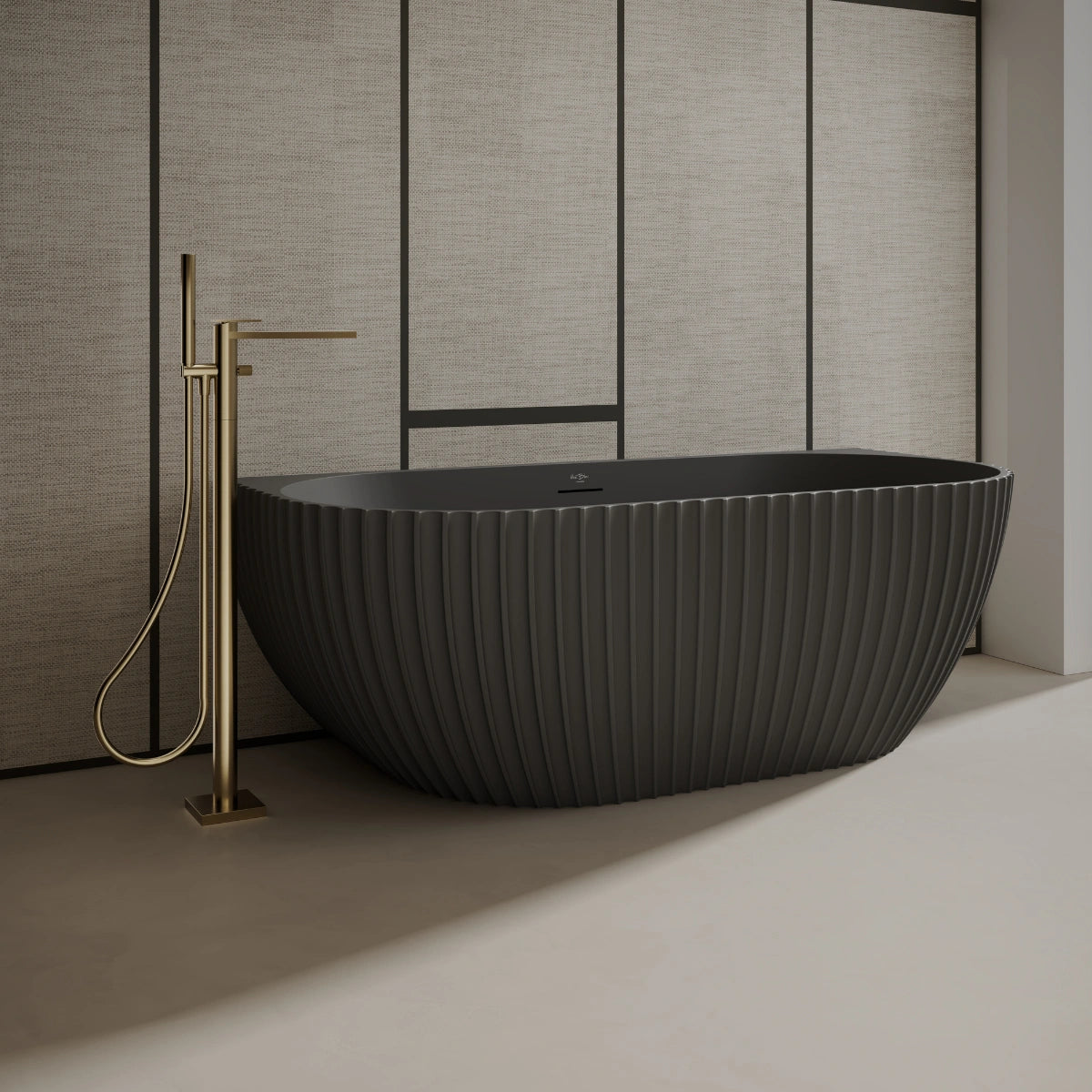 MonBlari MR-88876 Black Solid Surface Back-to-Wall Bathtub 1700mm Main image