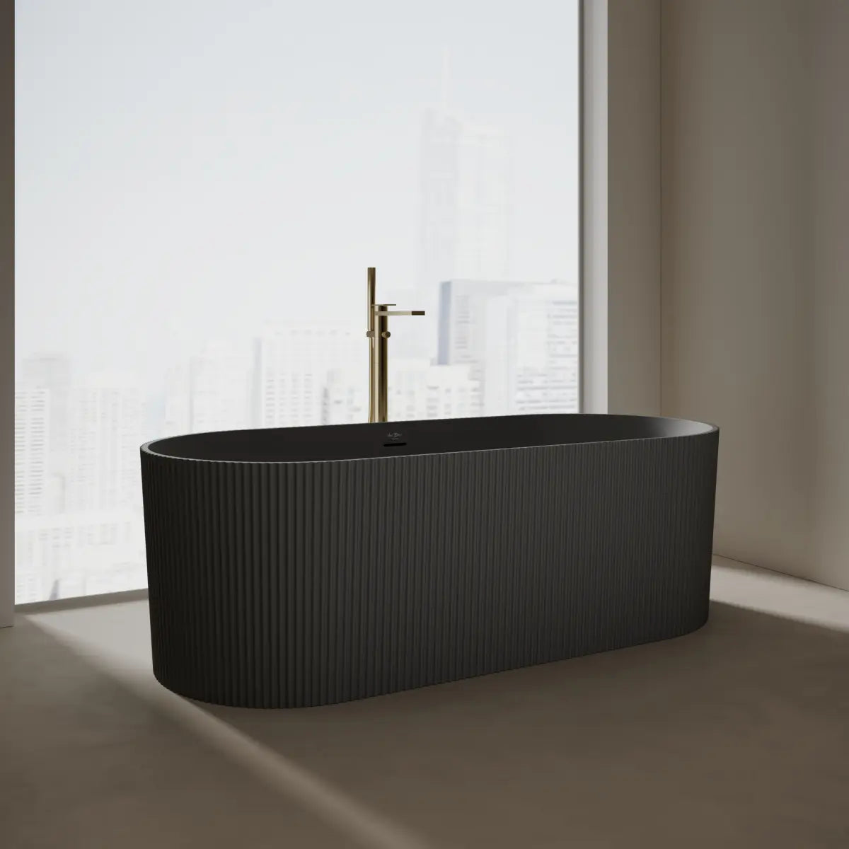 Monblari TW-8301 Black Solid Surface Freestanding Bathtub 1700mm
