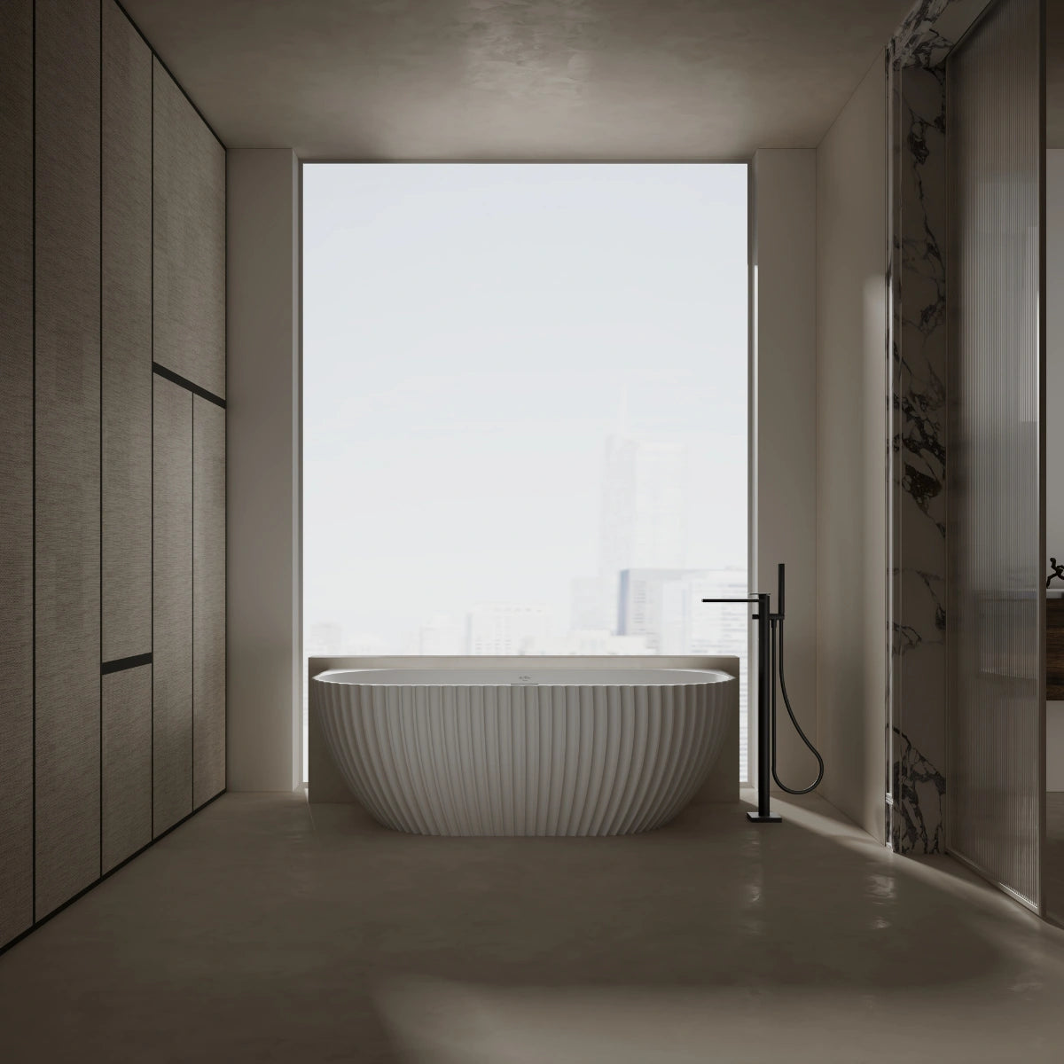 MonBlari MR-88876 White Solid Surface Back-to-Wall Bathtub 1700mm