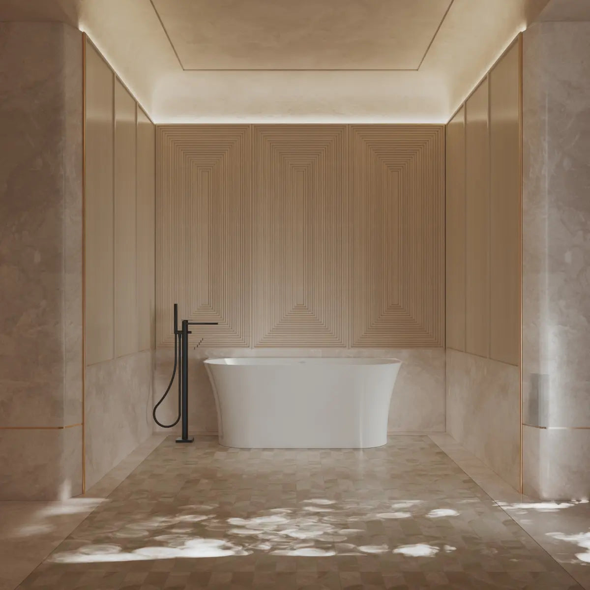 MonBlari TW-7725 White Acrylic Back-to-Wall Bathtub 1500mm - 1700mm Main image