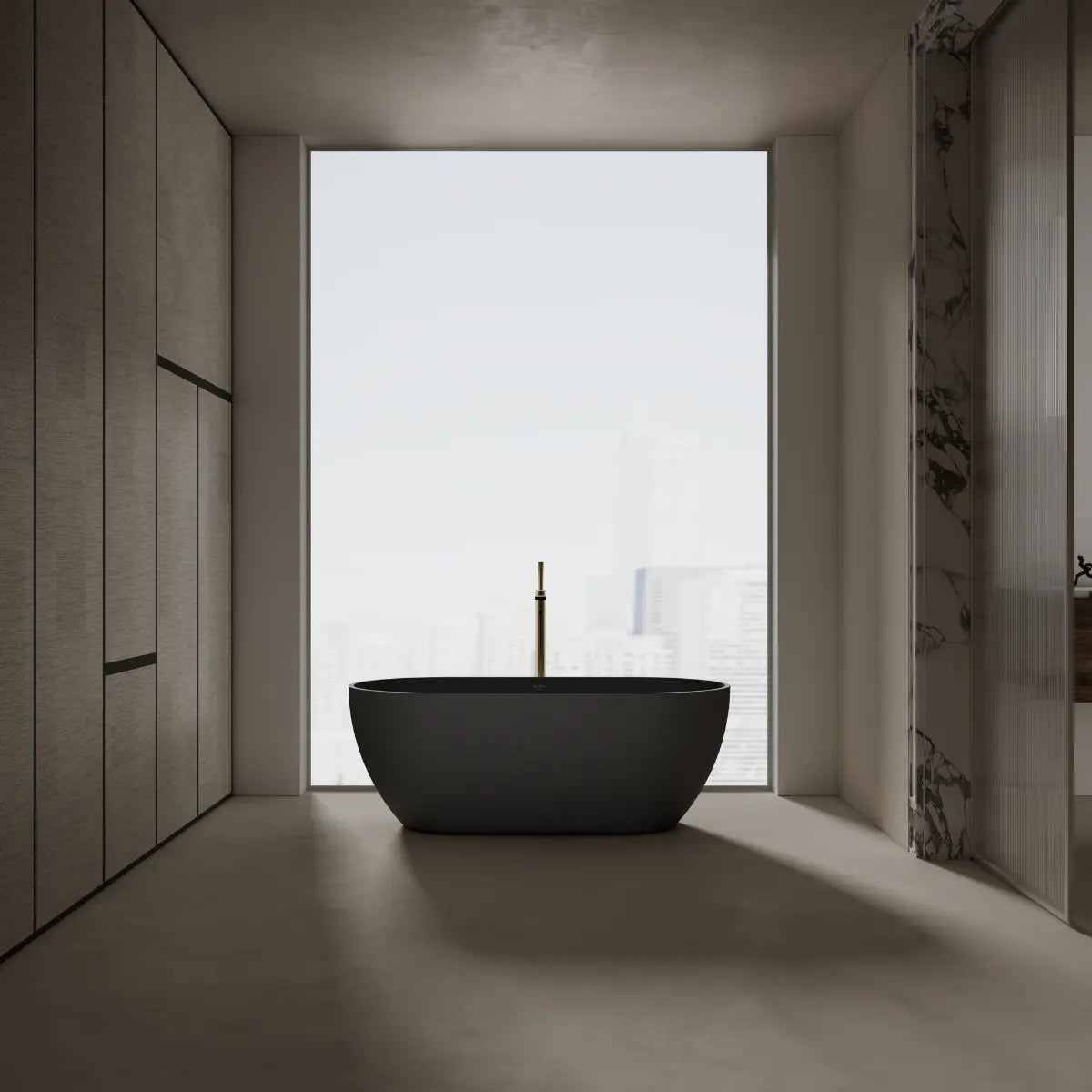 MonBlari TW-8501 Black Solid Surface Freestanding Bathtub 1500mm - 1700mm