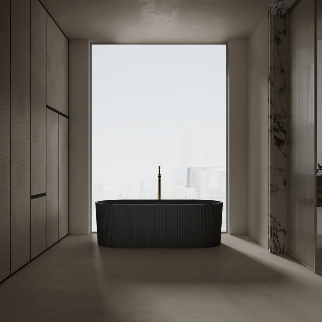 Monblari TW-8301 Black Solid Surface Fluted Freestanding Bathtub 1700mm