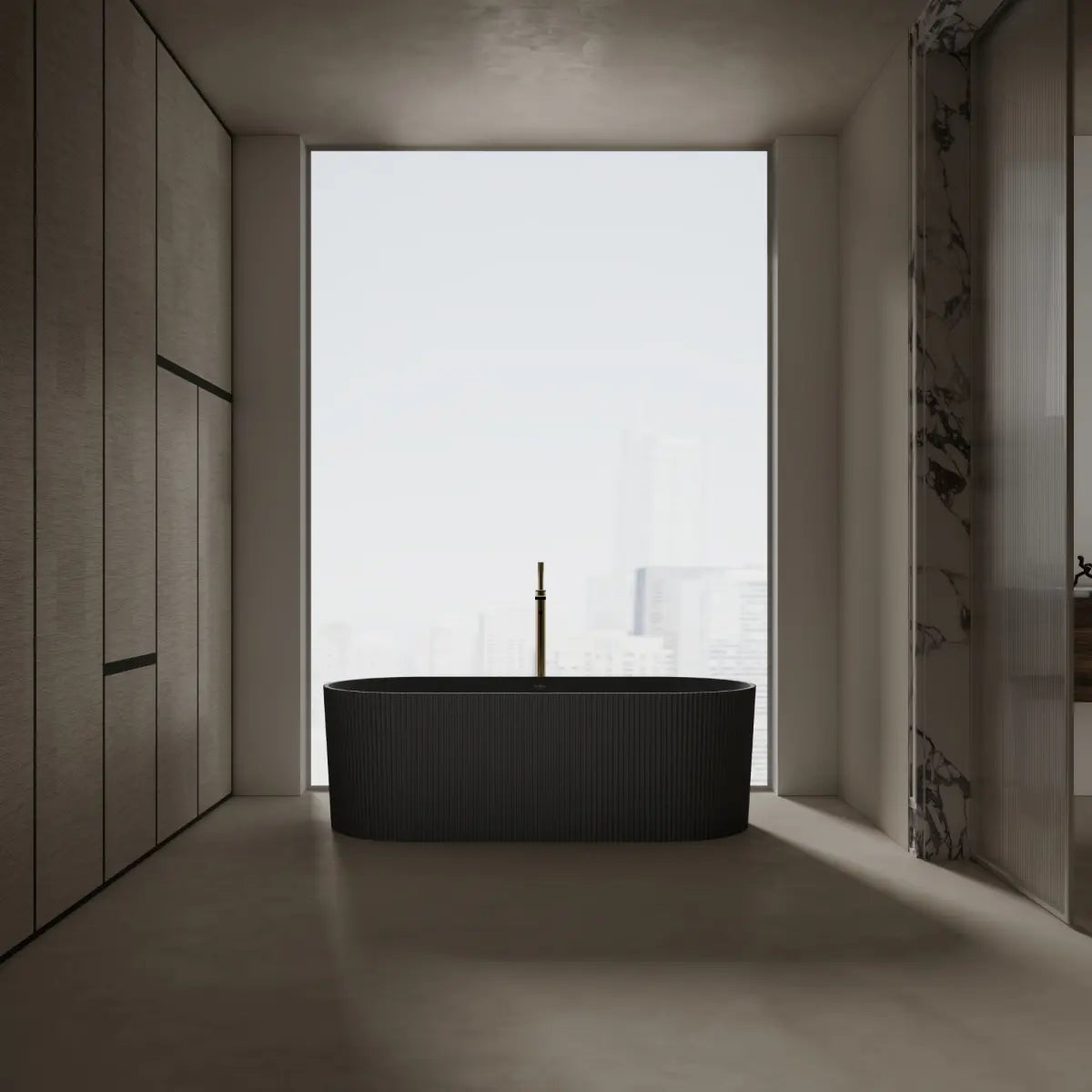 Monblari TW-8301 Black Solid Surface Freestanding Bathtub 1700mm