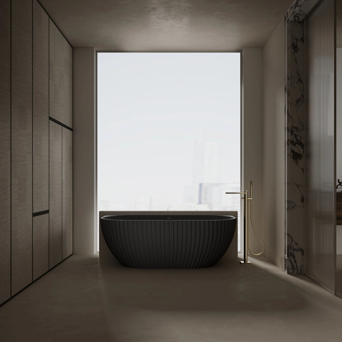 MonBlari MR-88876 Black Solid Surface Back-to-Wall Bathtub 1700mm