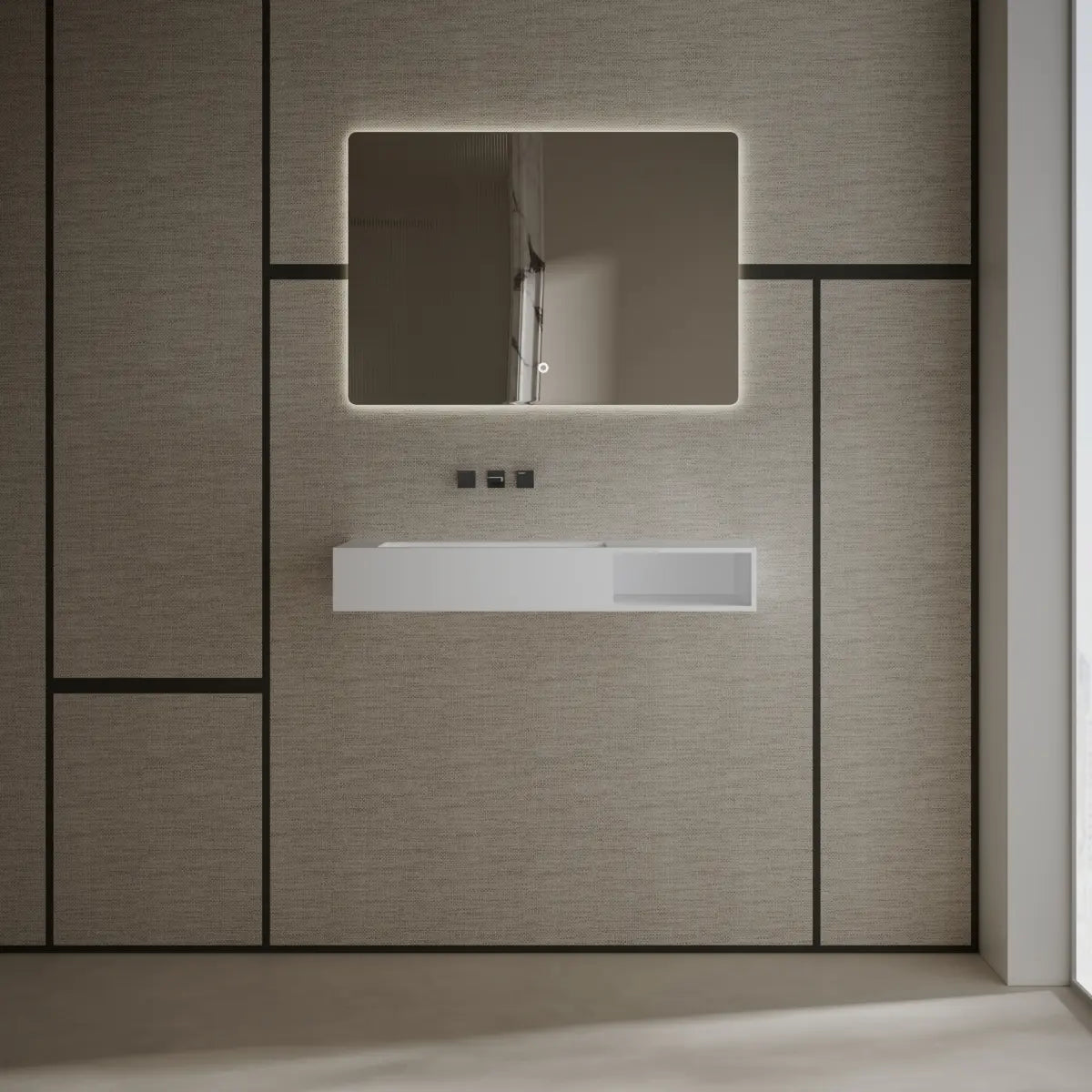 MonBlari TW-G282 White Solid Surface Wall-Mount Basin 1000mm Secondary image
