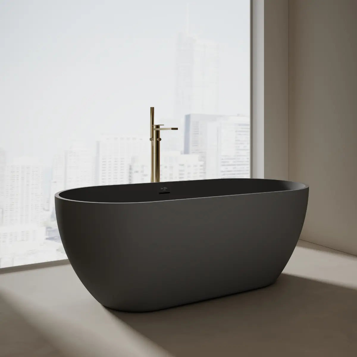 MonBlari TW-8501 Black Solid Surface Freestanding Bathtub 1500mm - 1700mm Main image