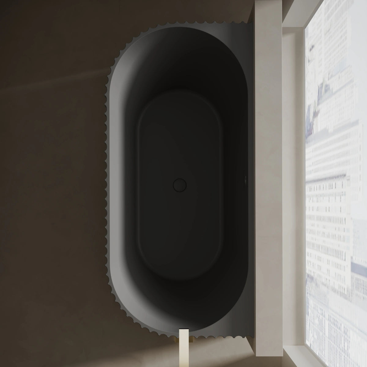 MonBlari MR-88876 Black Solid Surface Back-to-Wall Bathtub 1700mm