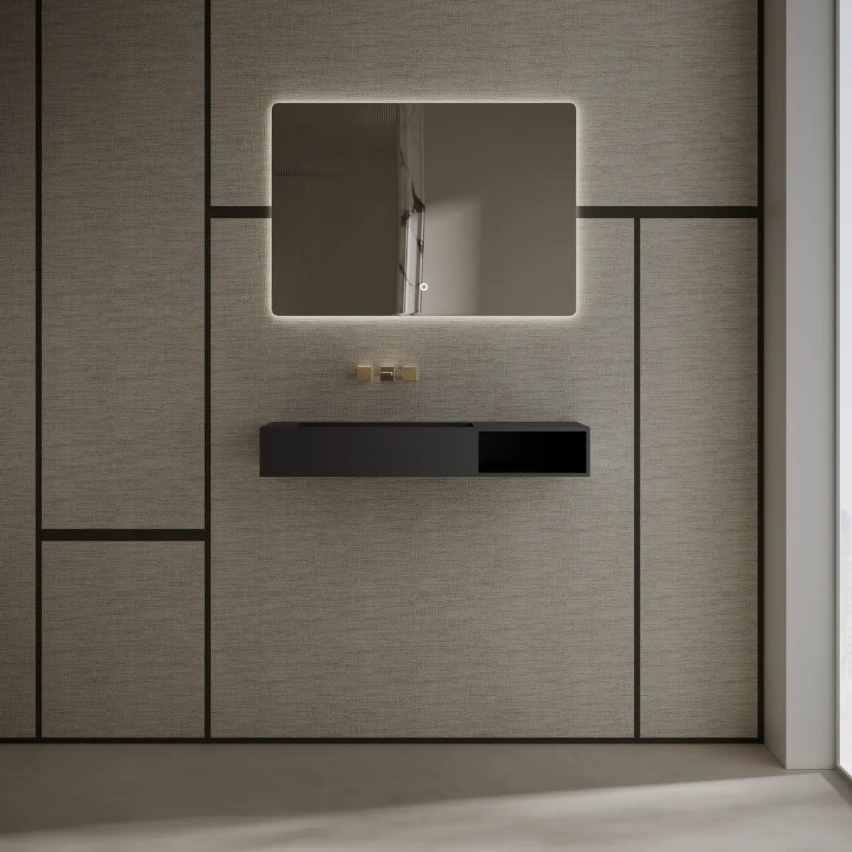 MonBlari TW-G282 Black Solid Surface Wall-Mount Basin 1000mm