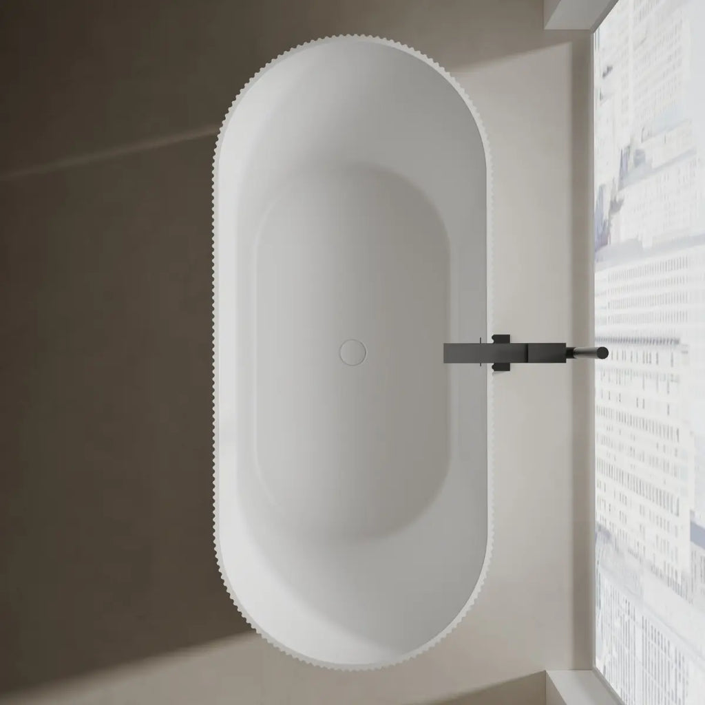 Monblari TW-8301 White Fluted Design Solid Surface Freestanding Bathtub 1700mm