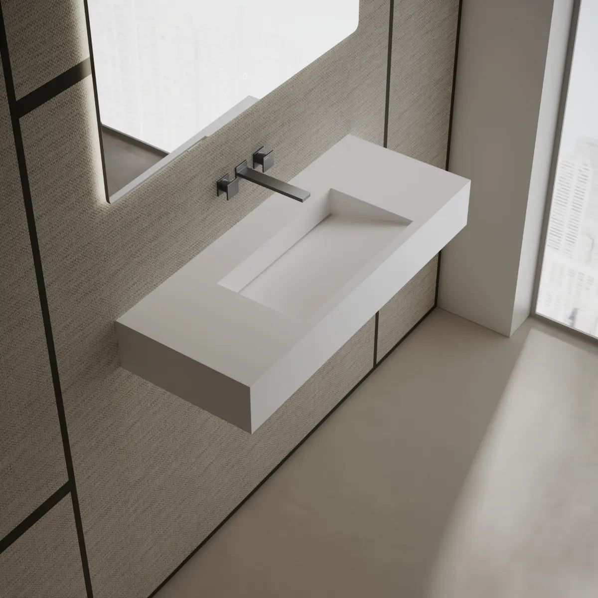 MonBlari TW-G275 White Solid Surface Wall-Mount Basin 1000mm