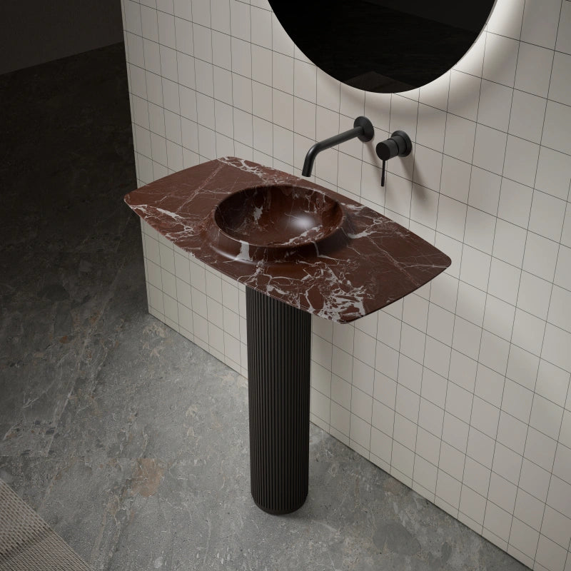 MonBlari CANOE Series Rosso Levanto Marble Pedestal Sink