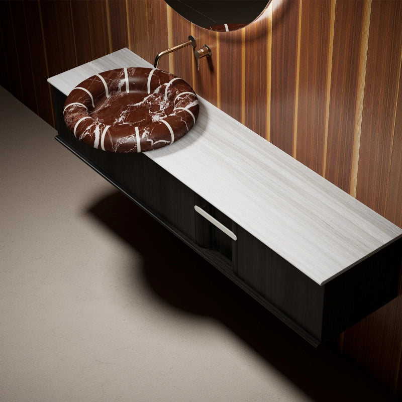 MonBlari CIRCUS Series Wall-Hung Rosa Levanto Marble Bathroom Vanity Unit