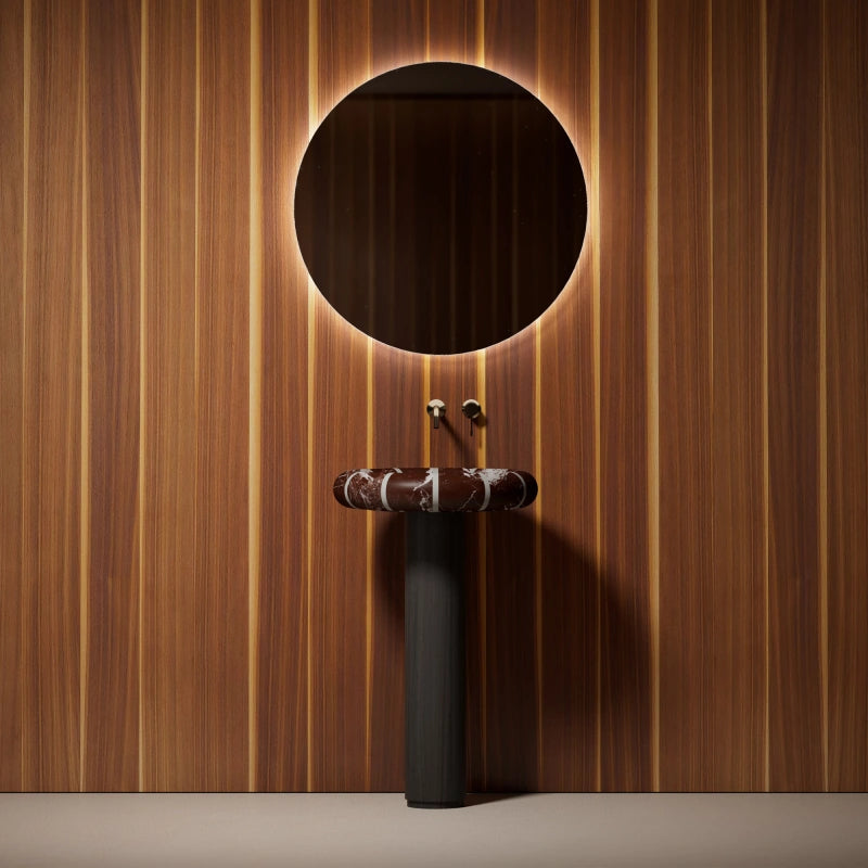 MonBlari Circus Series Architectural Rosso Levanto Marble Pedestal Basin for Luxury Bathrooms