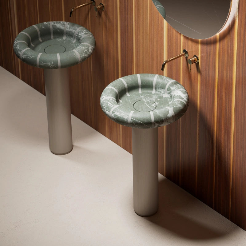 MonBlari CIRCUS Series Modern Sculptural Prada Green Stone Pedestal Sink for Luxury Bathrooms