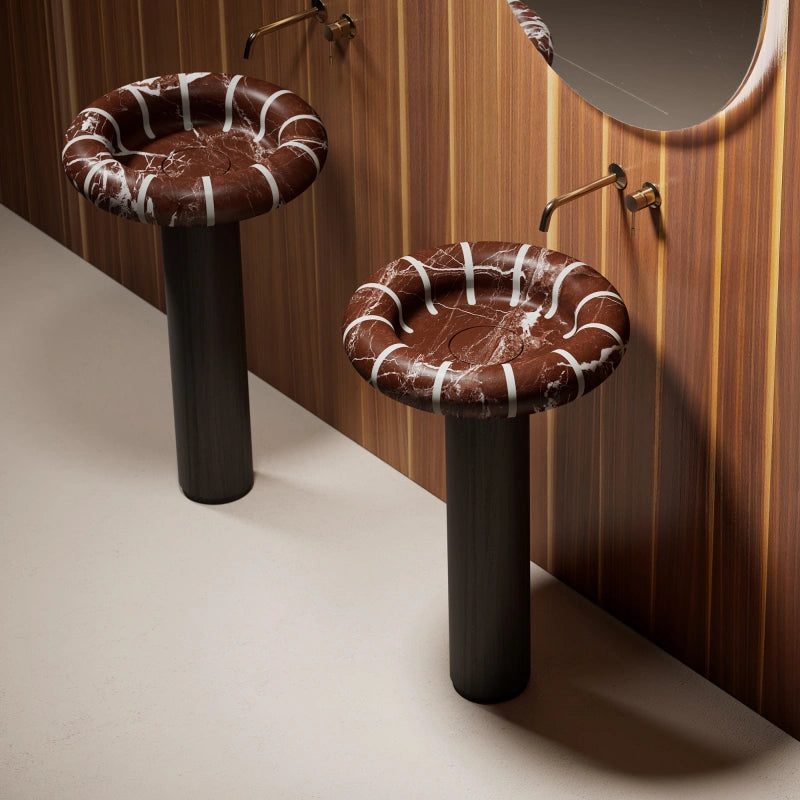 MonBlari Circus Series Architectural Rosso Levanto Marble Pedestal Basin for Luxury Bathrooms