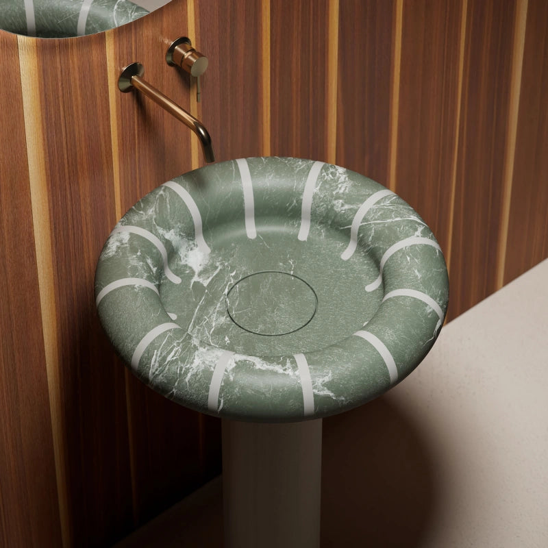 MonBlari CIRCUS Series Modern Sculptural Prada Green Stone Pedestal Sink for Luxury Bathrooms