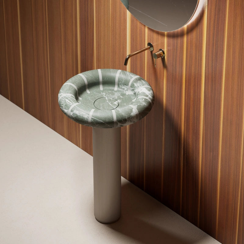 MonBlari CIRCUS Series Modern Sculptural Prada Green Stone Pedestal Sink for Luxury Bathrooms