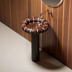 MonBlari Circus Series Architectural Rosso Levanto Marble Pedestal Basin for Luxury Bathrooms