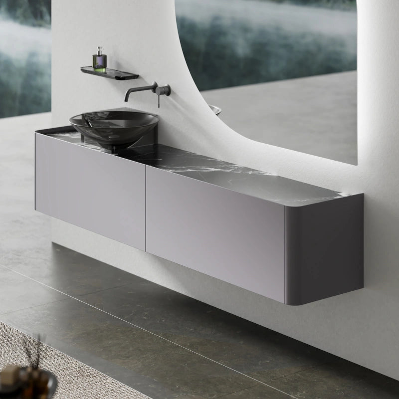MonBlari Floating Series Modern Wall-Hung Bathroom Vanity Unit with Countertop Washbasin & Storage