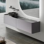MonBlari Floating Series Modern Wall-Hung Bathroom Vanity Unit with Countertop Washbasin & Storage