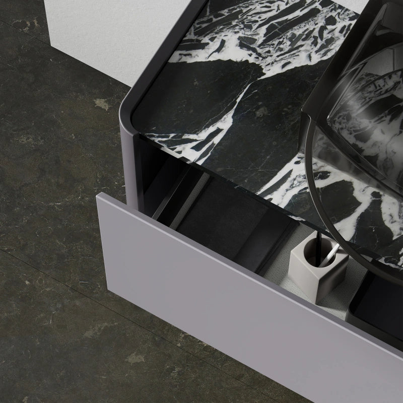 MonBlari Floating Series Modern Wall-Hung Bathroom Vanity Unit with Countertop Washbasin & Storage