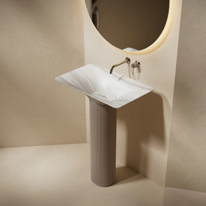 MonBlari FaII in Series Marble Bathroom Pedestal Sink