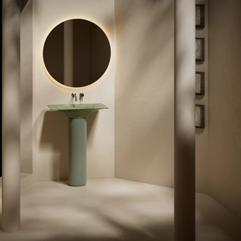 MonBlari Fall in Series Sculptural Marble Pedestal Sink for Modern Bathroom