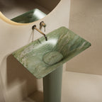 MonBlari Fall in Series Sculptural Marble Pedestal Sink for Modern Bathroom