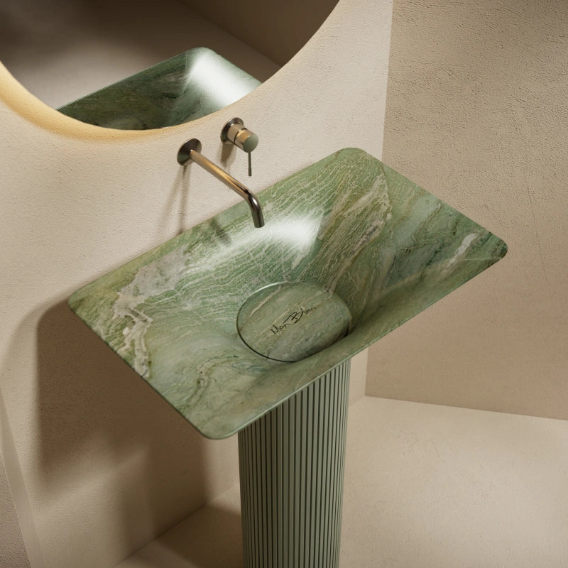 MonBlari Fall in Series Sculptural Marble Pedestal Sink for Modern Bathroom