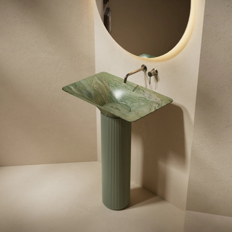 MonBlari Fall in Series Sculptural Marble Pedestal Sink for Modern Bathroom