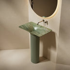 MonBlari Fall in Series Sculptural Marble Pedestal Sink for Modern Bathroom