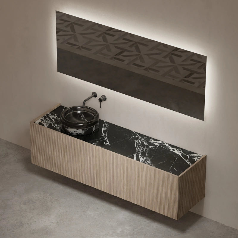 MonBlari HALO Series Marble Single Undermount Basin Wall-Hung Vanity Set