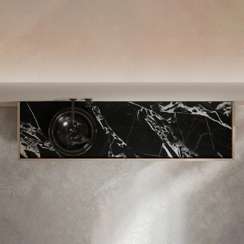 MonBlari HALO Series Marble Single Undermount Basin Wall-Hung Vanity Set