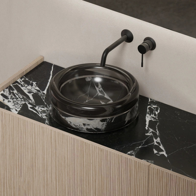 MonBlari HALO Series Marble Single Undermount Basin Wall-Hung Vanity Set