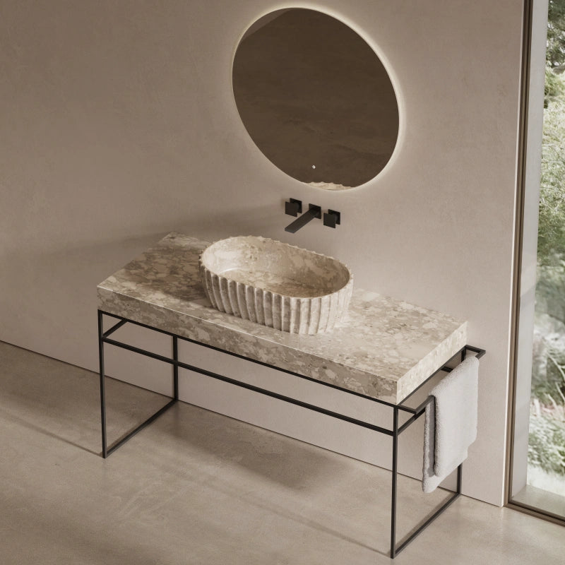 MonBlari Oval Fluted Marble Basin for Modern Bathrooms 600mm