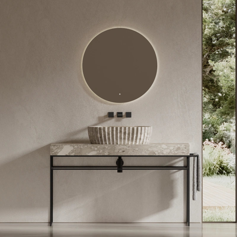 MonBlari Oval Fluted Marble Basin for Modern Bathrooms 600mm