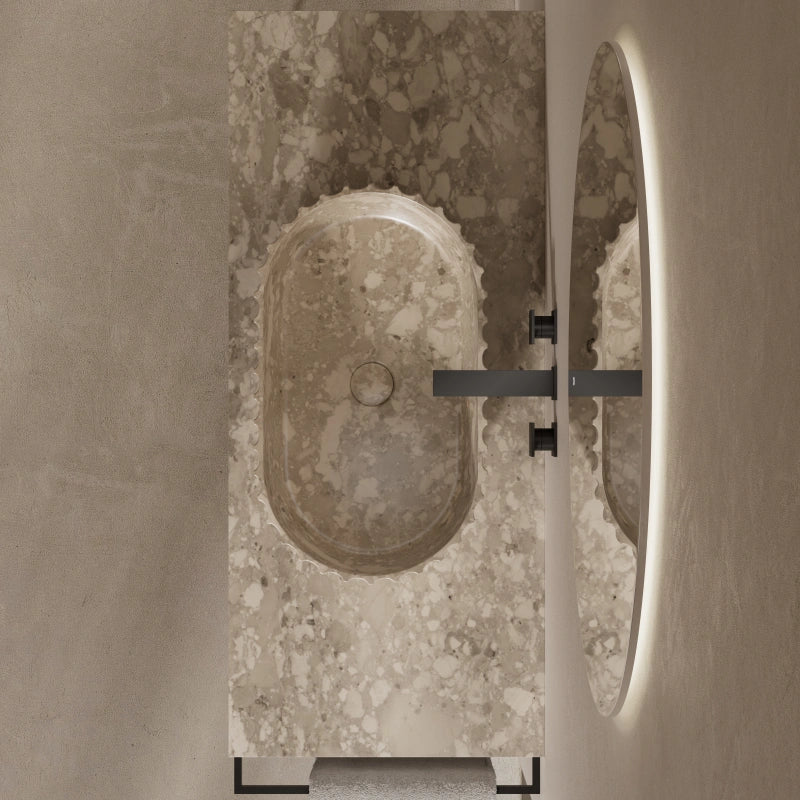 MonBlari Oval Fluted Marble Basin for Modern Bathrooms 600mm