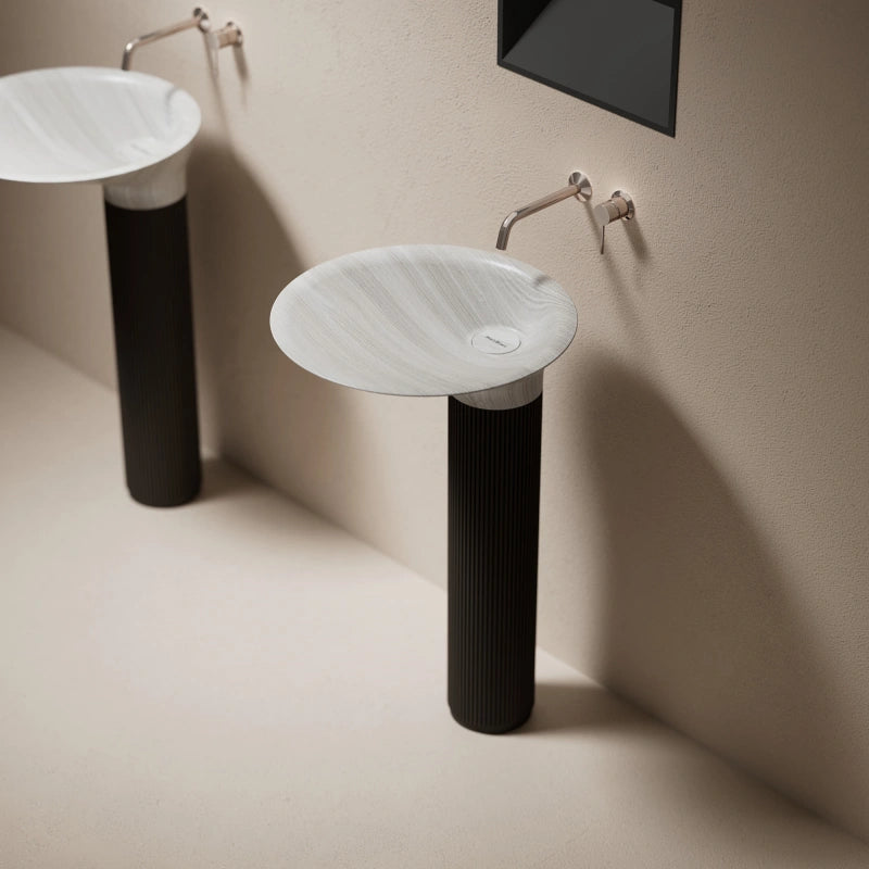 MonBlari MOON Series White Wood Marble Bathroom Pedestal Sink