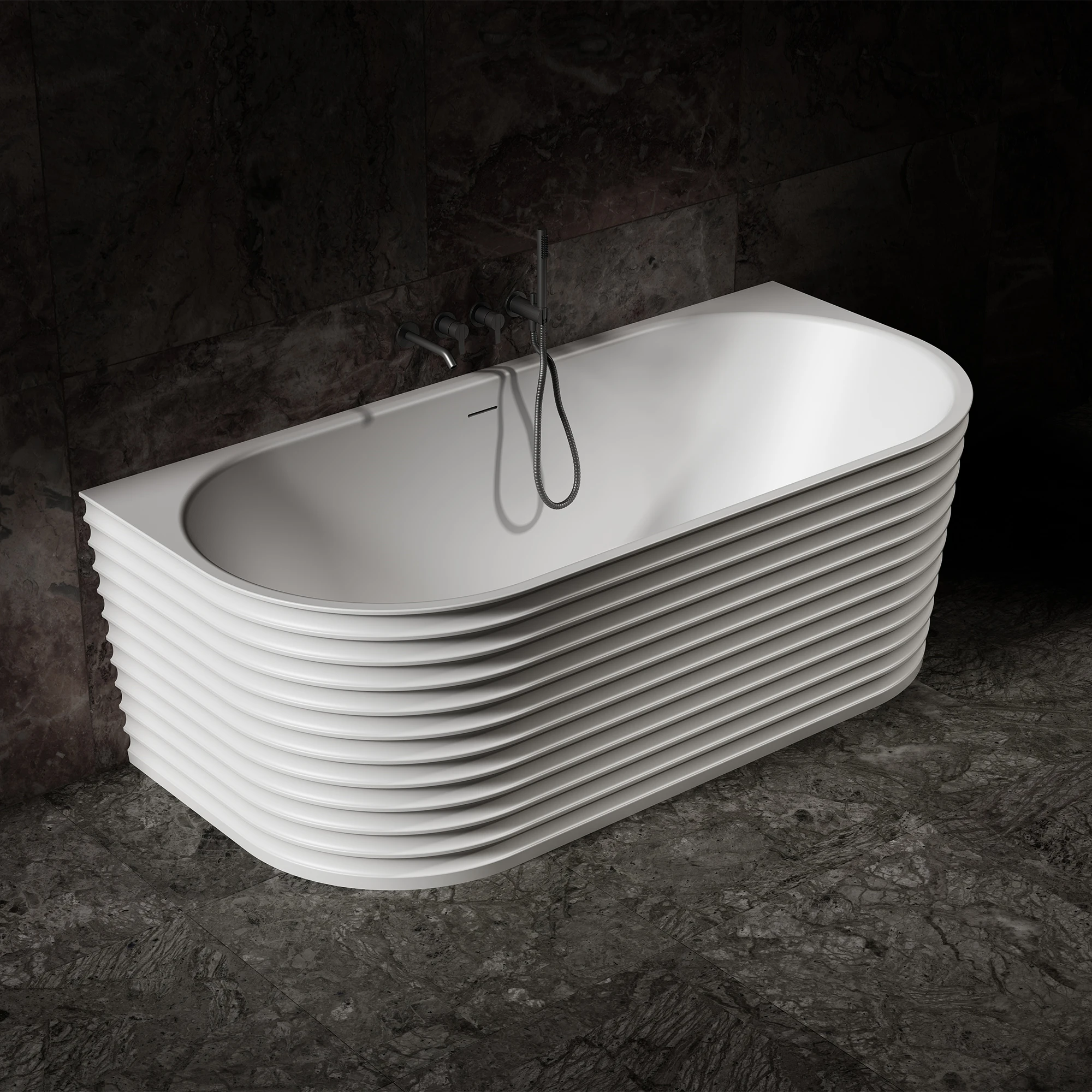 MR-88806 Elliptical Solid Surface Wall-Mounted Bath | MonBlari-LeftTopView