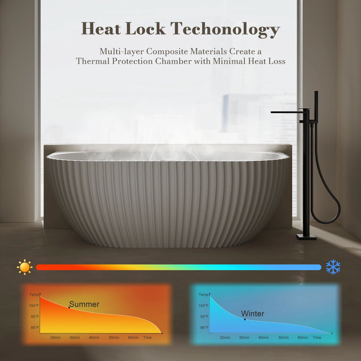 MonBlari MR-88876 White Solid Surface Back-to-Wall Bathtub 1700mm
