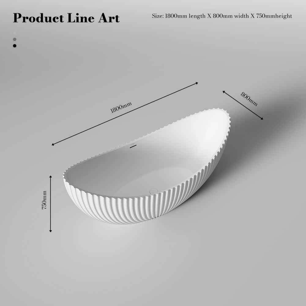 MonBlari Venus MR-88878 White Solid Surface Double Slipper Bathtub 1800mm