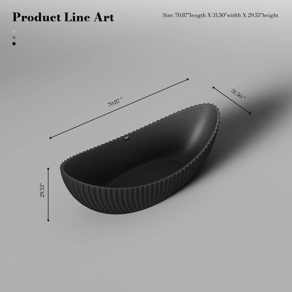 MonBlari Venus MR-88878 Black Solid Surface Fluted Double Slipper Bathtub 1800mm
