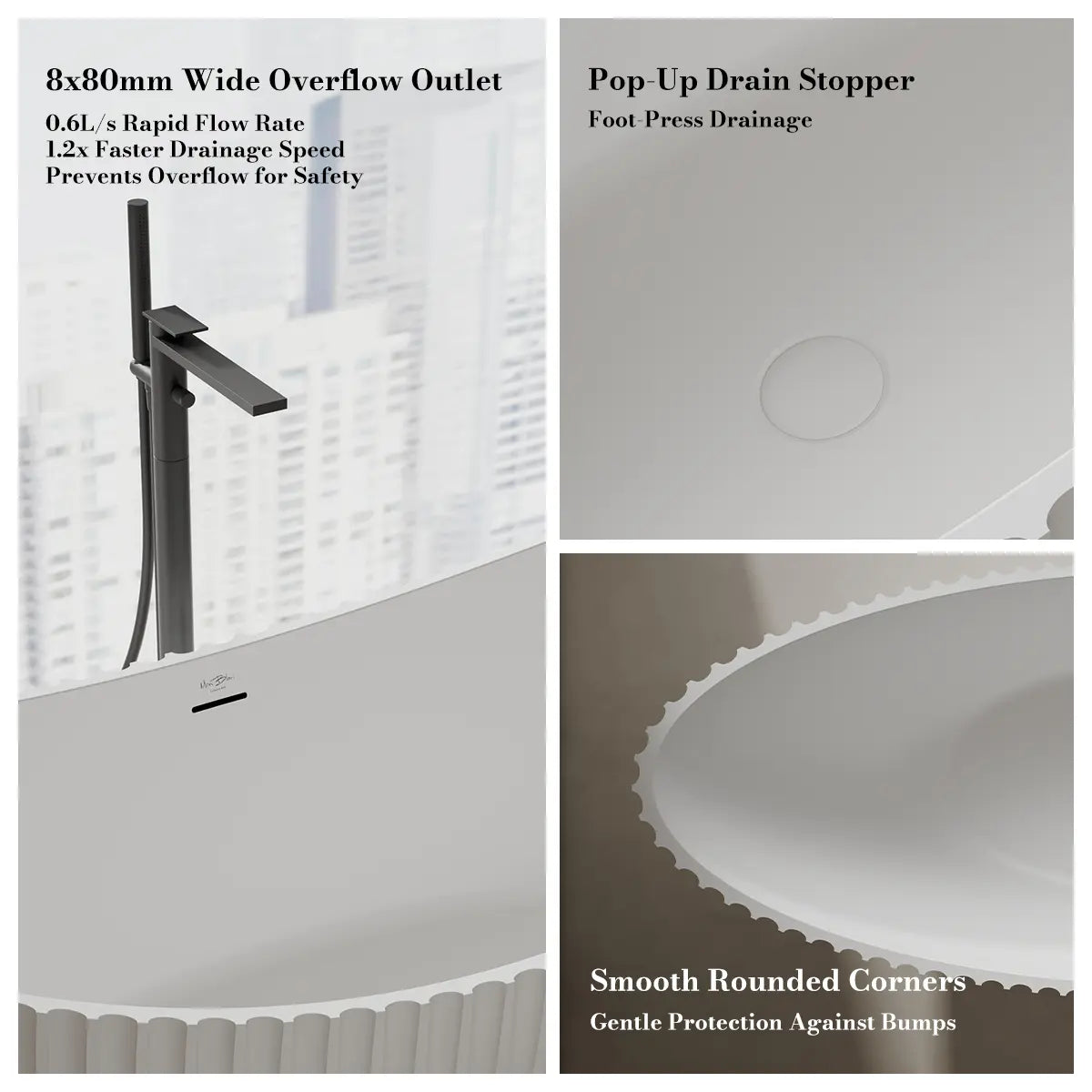 MonBlari Venus MR-88878 White Solid Surface Double Slipper Bathtub 1800mm