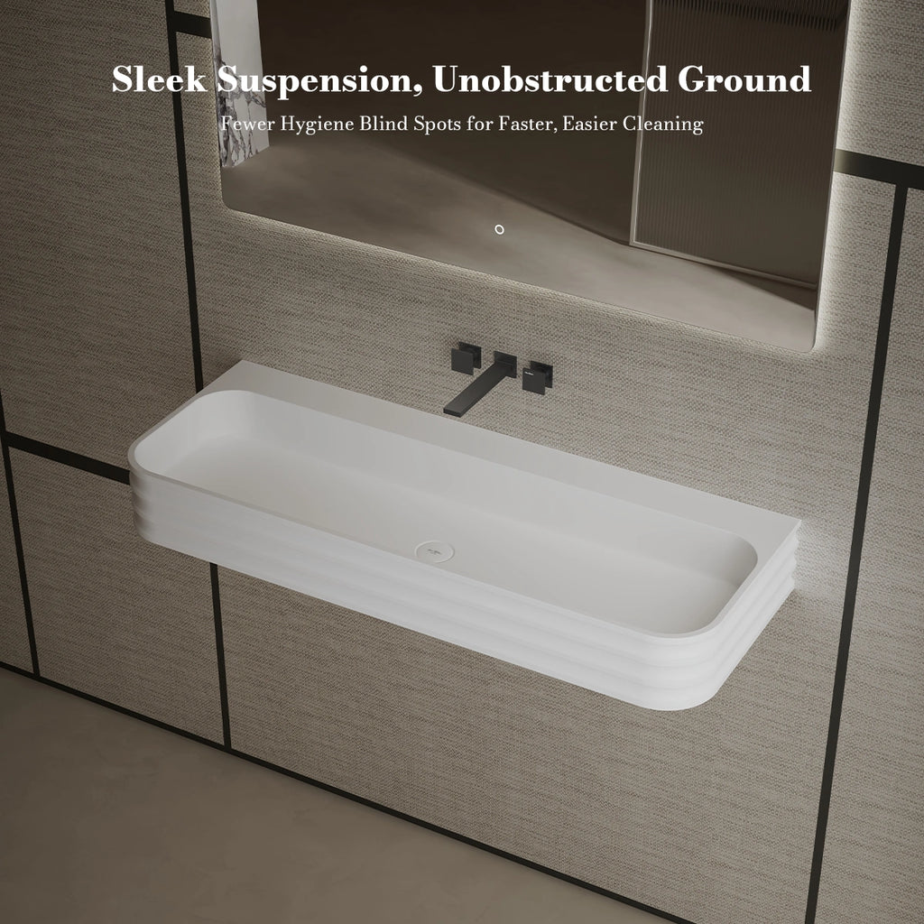 MonBlari MR-G8806-1 White Wall-Mount Solid Surface Basin 800 - 1200mm